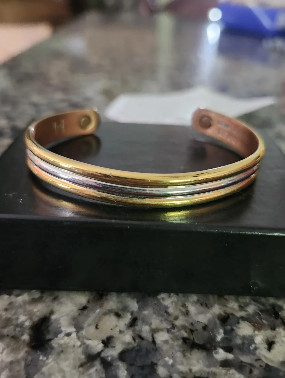 24k Gold Ecetroplated Copper Therapeutic Magnetic Therapy Two Tone Cuff Bracelet